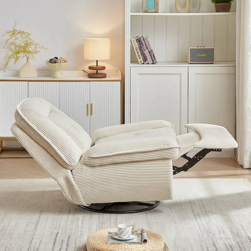 Draaibare relaxfauteuil van ribfluweel met voetensteun voor de woonkamer