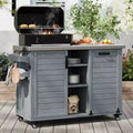 FAMYYT buitenkeukeneiland van 78.3 inch met roestvrijstalen werkblad, inklapbaar BBQ-station en opbergkasten, grijsblauw