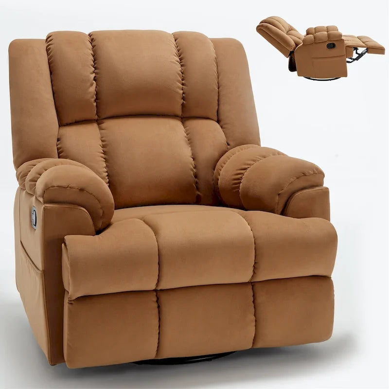 Fauteuil inclinable manuel vert surdimensionné avec fonction pivotante et à bascule, revêtement en tissu