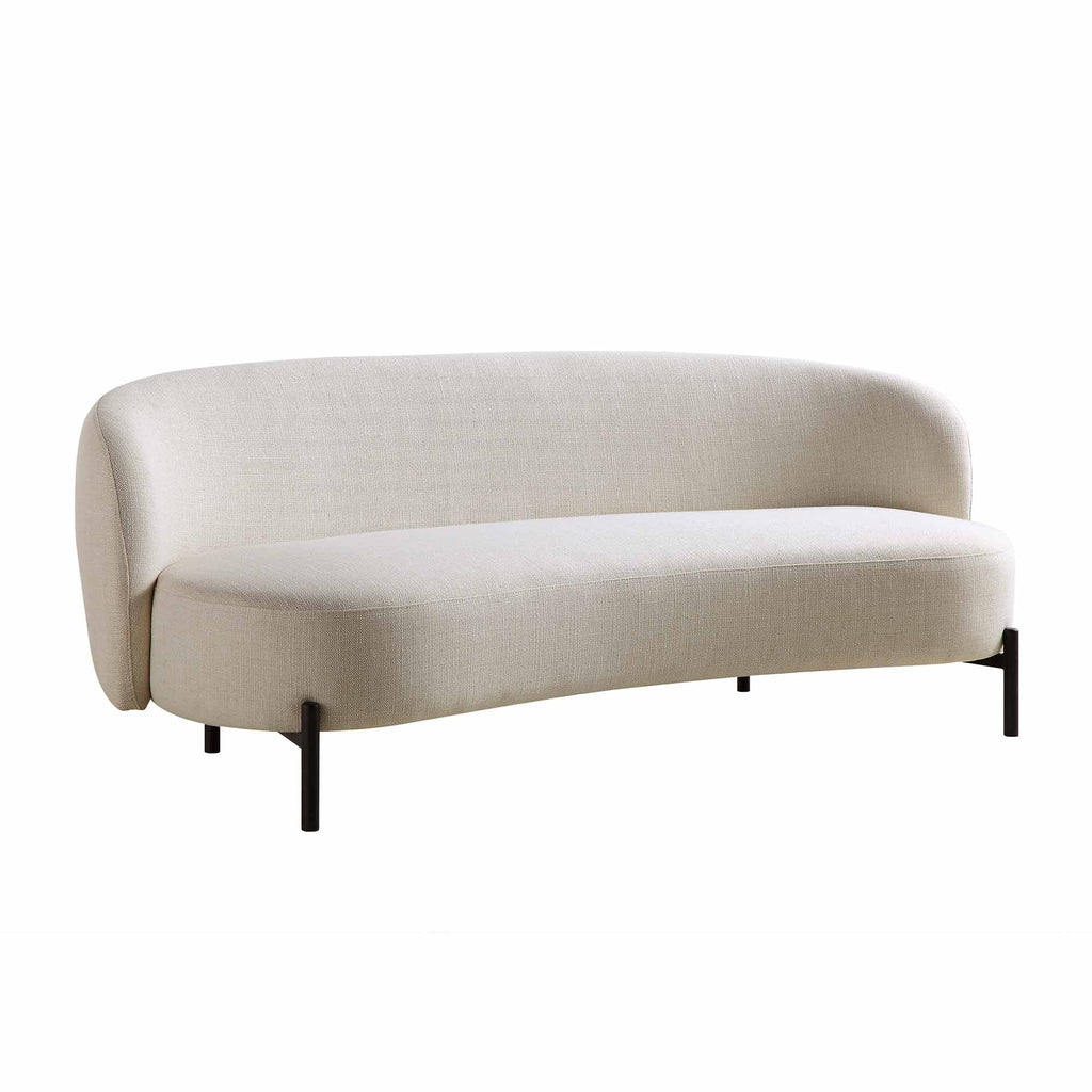 Gebogen driezitsbank met bolvormige kussens, beige linnenmix