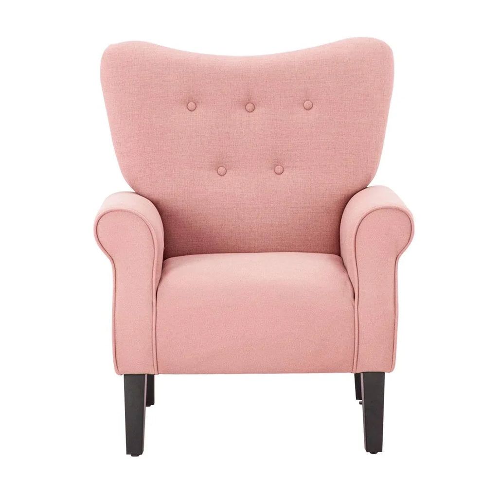 Erommy moderne fauteuil, fauteuil met hoge rugleuning, gestoffeerde eenzitsbank met knopen en houten poten voor de woonkamer