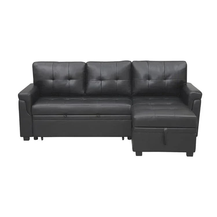 Canapé d’angle convertible et réversible avec lit escamotable, méridienne avec rangement dissimulé et pieds robustes